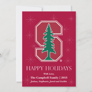 Cardinal Block "S" with Tree Holiday Card