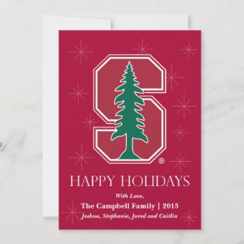 Cardinal Block "s" With Tree Holiday Card by Stanford at Zazzle