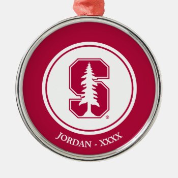 Cardinal Block "s" With Tree Metal Ornament by Stanford at Zazzle