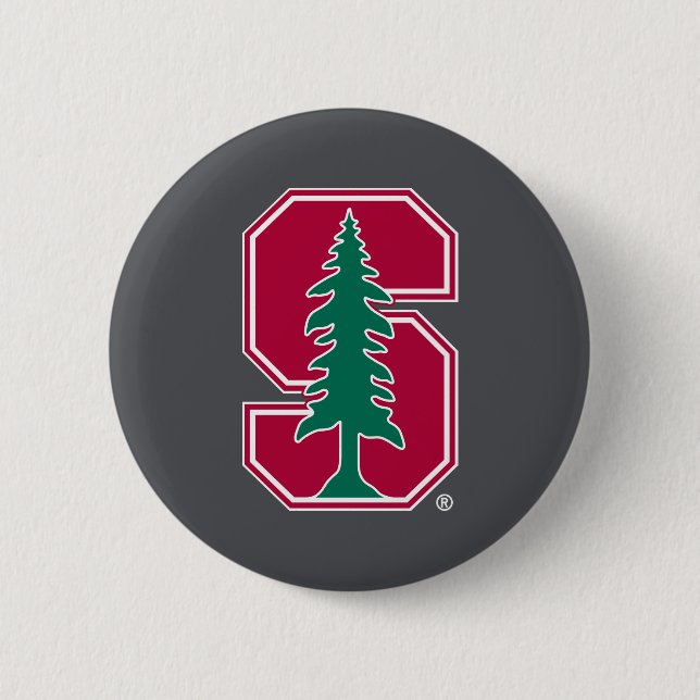 Cardinal Block "S" with Tree Pinback Button (Front)