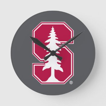 Cardinal Block "s" With Tree Round Clock by Stanford at Zazzle
