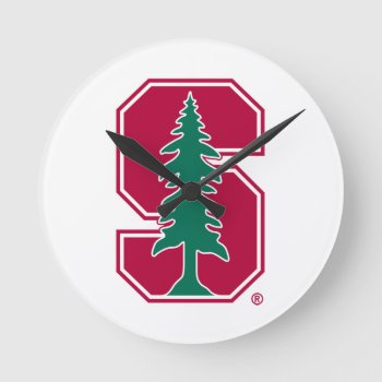 Cardinal Block "s" With Tree Round Clock by Stanford at Zazzle