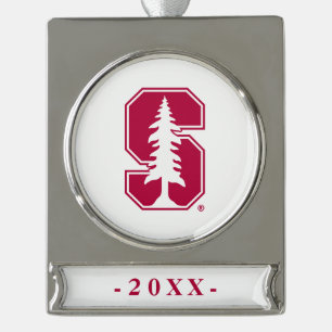 Cardinal Block "S" with Tree Silver Plated Banner Ornament