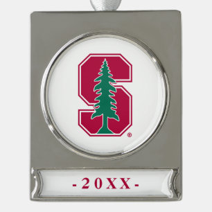 Cardinal Block "S" with Tree Silver Plated Banner Ornament