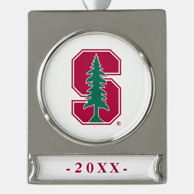 Cardinal Block "S" with Tree Silver Plated Banner Ornament (Front)