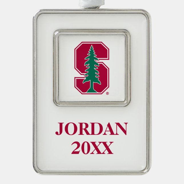 Cardinal Block "S" with Tree Silver Plated Framed Ornament (Front)