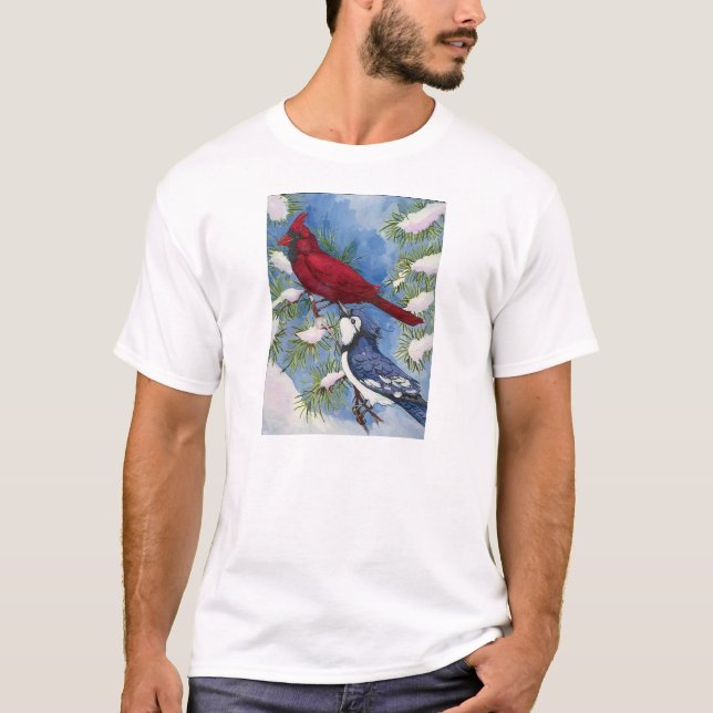 Cardinal & Blue Jay by Toni Donelow Stewart T-Shirt (Front)