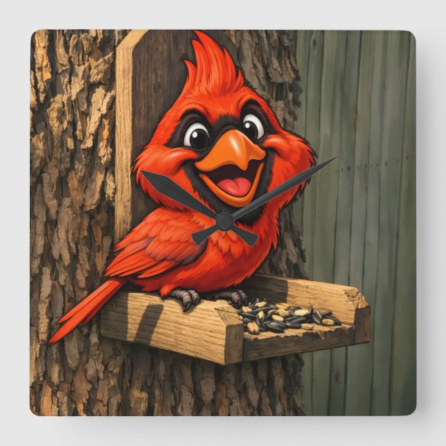 Cardinal Caricature Square Wall Clock (Front)