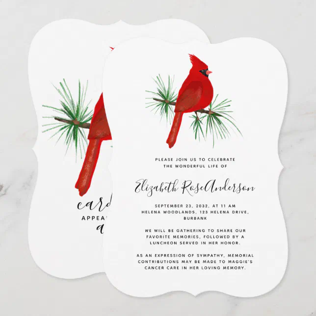 Cardinal Celebration of Life Invitation | Zazzle