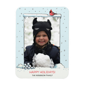 Cardinal Christmas card, Cartoon Cardinal photo Magnet