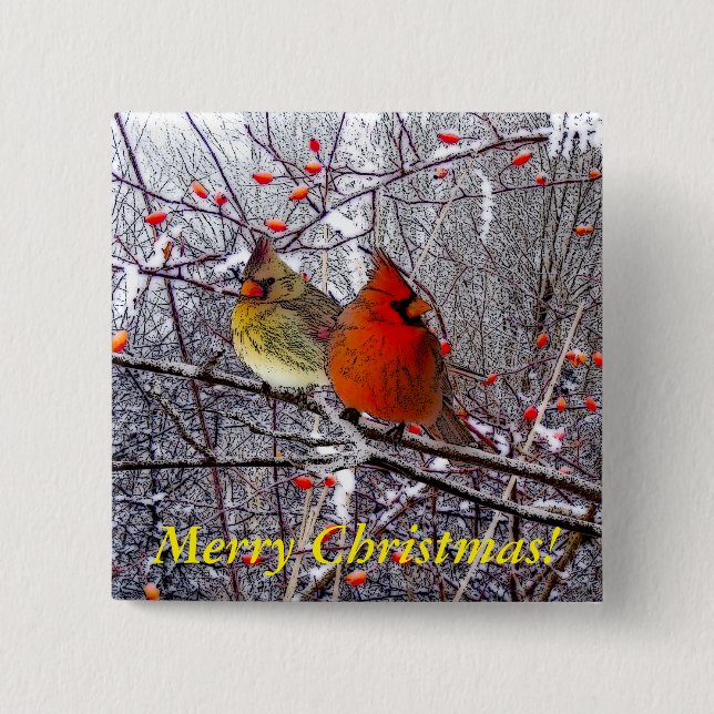 Cardinal Christmas Pinback Button (Front)