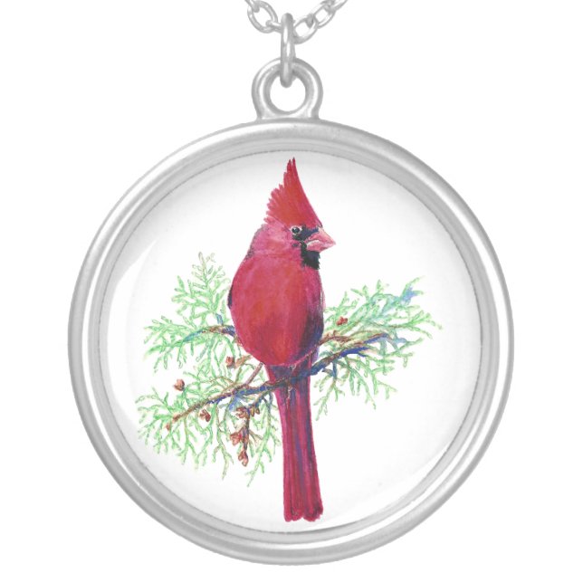 Cardinal Christmas Silver Plated Necklace (Front)
