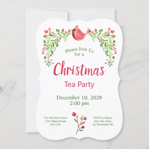 Cardinal Christmas Tea Party Invitation