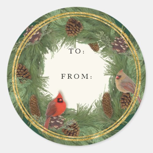 Cardinal Christmas Wreath Pine Cones Gift Tags