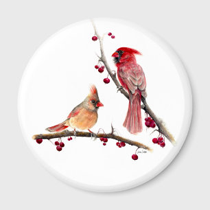 Cardinal Couple Berry Branches Magnet