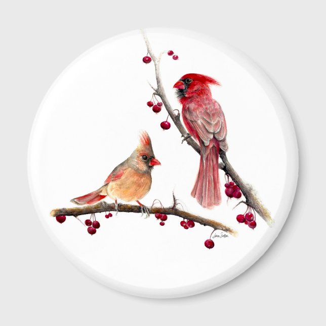Cardinal Couple Berry Branches Magnet (Cardinal Couple Berry Branches Magnet from Jenn Steffen Art
)