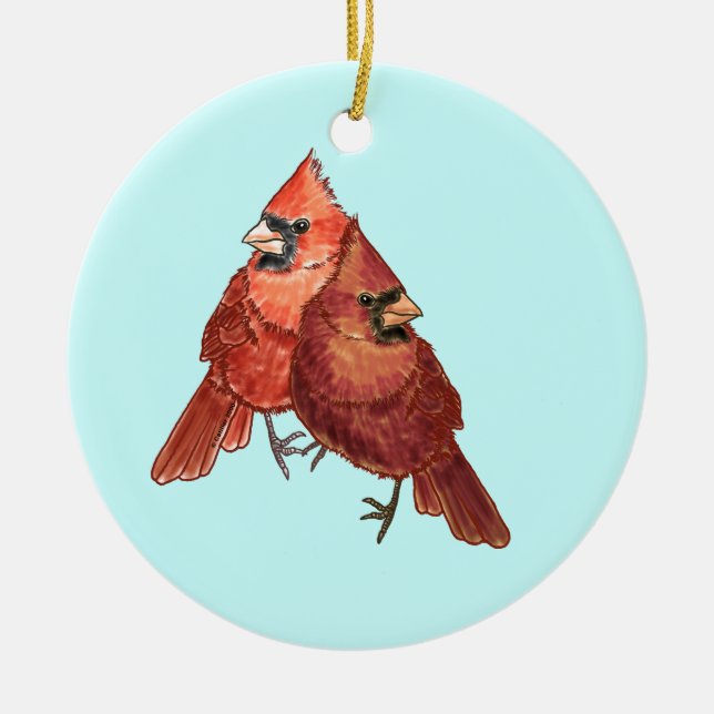 Cardinal Couple Ceramic Ornament (Front)