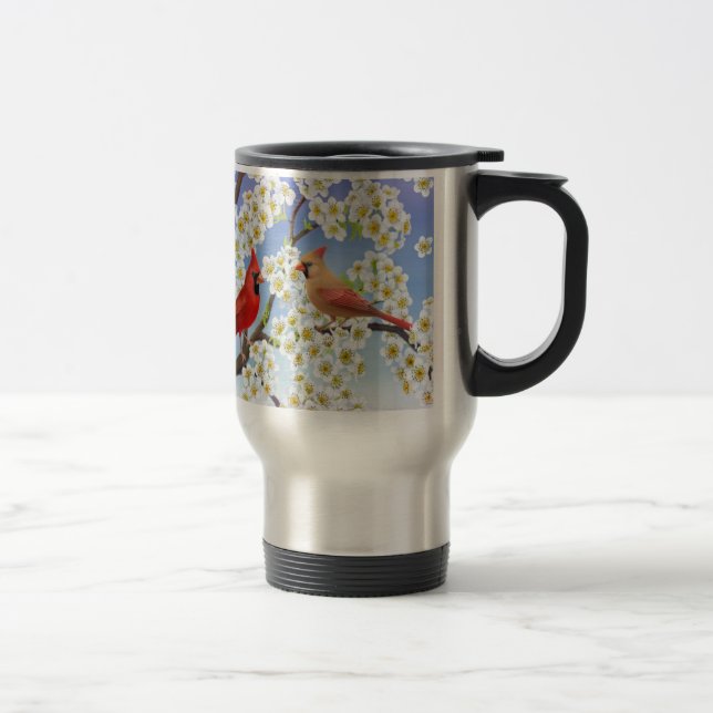 Cardinal Couple in Apple Tree Travel Mug (Right)