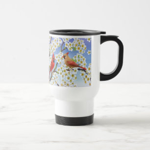 Cardinal Couple in Flowering Tree Travel Mug