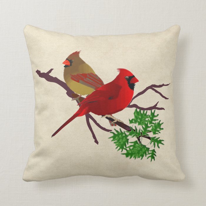 Cardinal Couple on a Branch Pillow