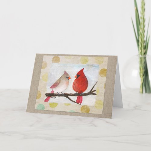 Cardinal Couple Winter Art Cozy Custom Holiday   Card