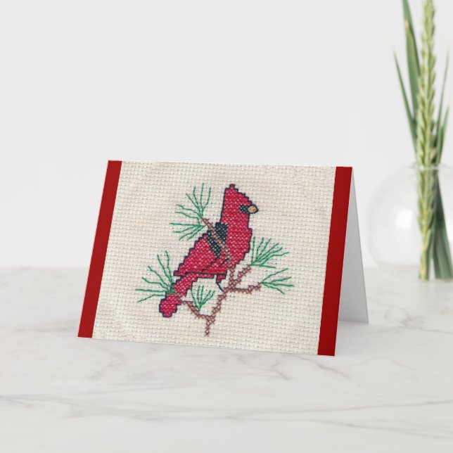 Cardinal Cross Stitch Holiday Card (Front)