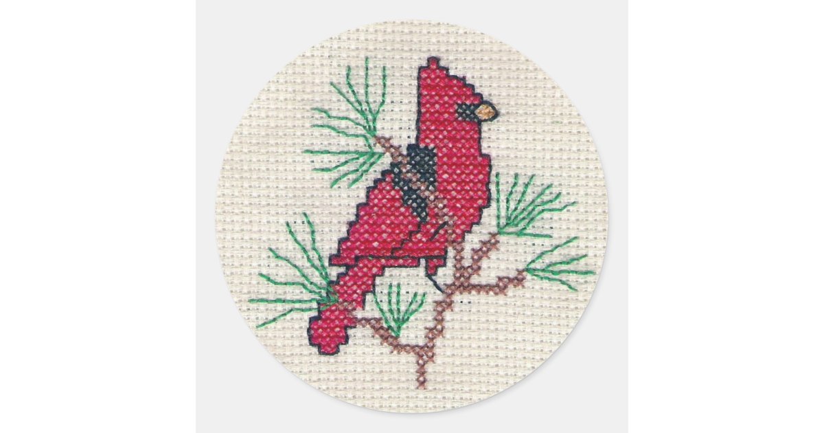 Cardinal Cross Stitch Sticker | Zazzle