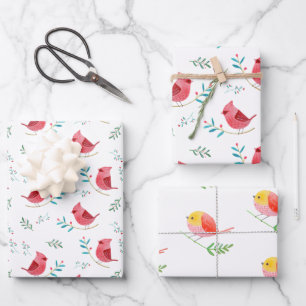 Cardinal cute woodland red birds Christmas gift Wrapping Paper Sheets