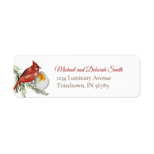 Cardinal & Evergreen Christmas Watercolor Label