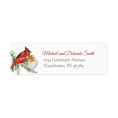 Cardinal  Evergreen Christmas Watercolor Label