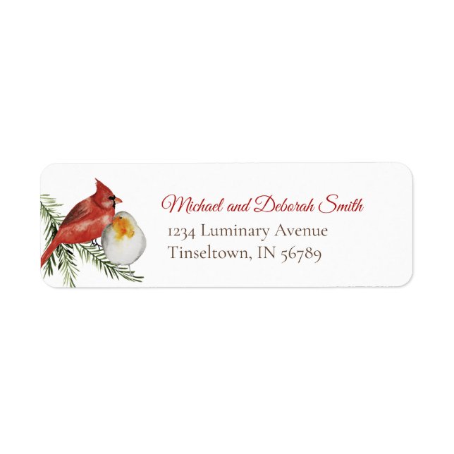 Cardinal & Evergreen Christmas Watercolor Label (Front)