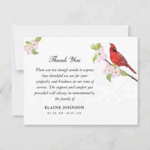Cardinal Floral Funeral Sympathy Thank you  Card