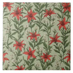 Cardinal flowers and leaves pattern ceramic tile