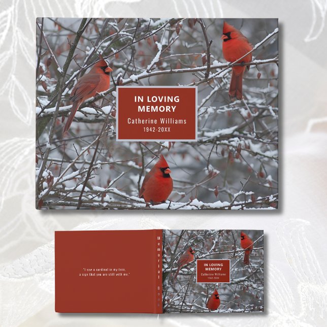 Cardinal Foil Funeral Guest Book In Loving Memory  (Creator Uploaded)