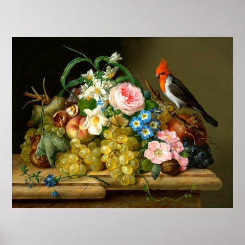 Cardinal Fruit and Flowers Still Life Poster