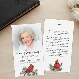 Cardinal Funeral Loving Memory Cross Prayer Card