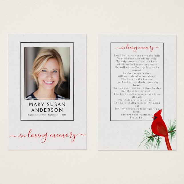 Cardinal Funeral Memorial Photo Prayer Card (Front & Back)
