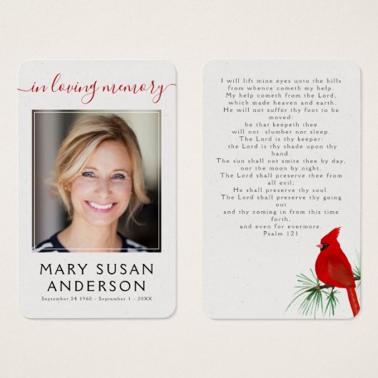 Cardinal Funeral Memorial Photo Prayer Card (Front & Back)