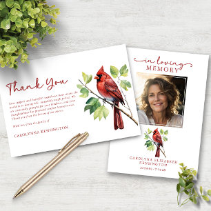 Cardinal Funeral Memorial Photo Thank You Card