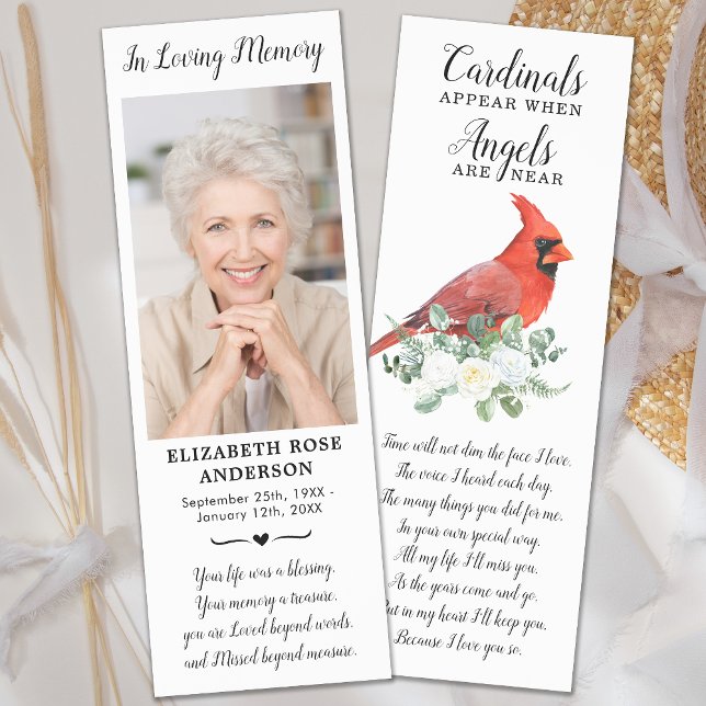Cardinal Funeral Memorial Prayer Card Custom Photo Bookmarks (Creator Uploaded)