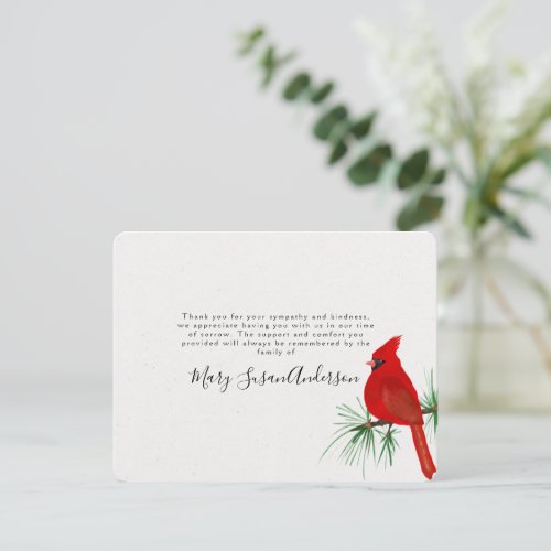 Cardinal Funeral Memorial Rounded Thank You Card