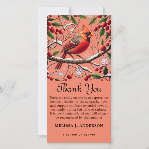 Cardinal Funeral Memorial Sympathy Thank You Card