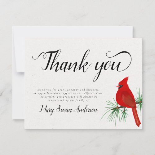 Cardinal Funeral Memorial Thank You Note