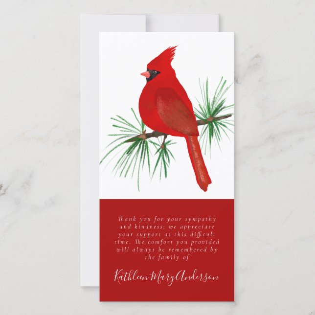 Cardinal Funeral Memorial Thank You Note Card (Front)