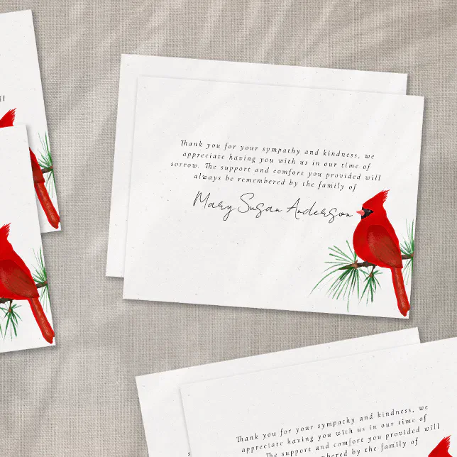 Cardinal Funeral Memorial Thank You Note Card | Zazzle