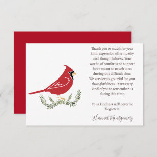 Cardinal Funeral Photo Thank You Card, Sympathy Note Card
