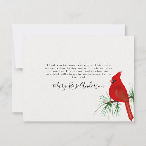 Cardinal Funeral Sympathy Thank You Note