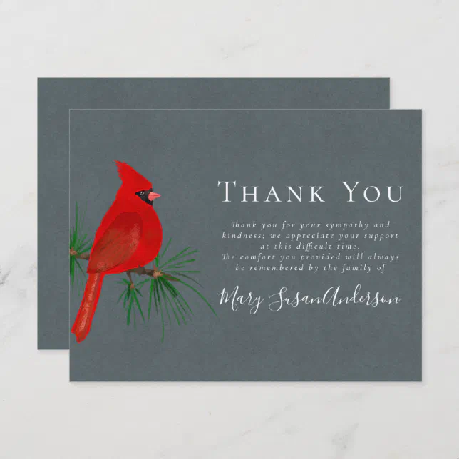 Cardinal Funeral Thank You Note | Zazzle