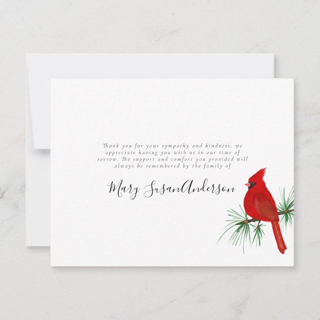 Cardinal Funeral Thank You Note Card Red Bird (Front)