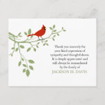 Cardinal Funeral Thank You Note Card Red Bird